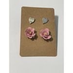 Vintage 90s Stud Earrings Set Flower Heart Pink‎ Pink Photo 7