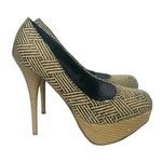Bamboo Womens  Colada High Heel Shoes Pumps Black Tan Woven Pattern Size 9 Photo 0