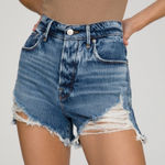 Good American Bombshell Shorts Size 0/25 Denim Medium Wash Distressed High Rise Photo 0