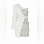 Elle Zeitoune Alexa Silver Sequined Long Sleeve Asymmetrical Mini Dress Size M Size M Photo 1