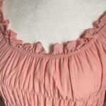 Smocked Puff Sleeve Square Neck Gauze Textured Spring Summer Dress Pink Photo 4