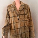 Fair Haven Plush Faux Fur Winter Sweater Coat Size Large Checkered plaid brown Tan Photo 4