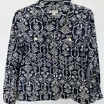 Liz Claiborne  10 Jacket Navy White Floral Silver Button Artsy Boho Statement Photo 0