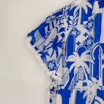 Sugar Lips Tropical Resort Print Mini Dress Blue White size 2X Cap Sleeves Tassel Photo 2