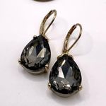Smokey Gray Tear Drop Beveled Crystal Set In Gold 1” Dangle Earrings Photo 0
