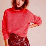 Anthropologie  Lottie Red Orange Cowl‎ Neck Sweater Size Large EUC Photo 0