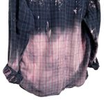 Women’s Hand bleached plaid farmhouse festival fall flannel shirt Blue Size L Photo 5