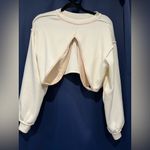 Anthropologie Elegant Cream Cropped Sweatshirt with Draped Front Photo 2