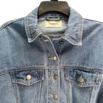 JW Signature Cropped Jean Jacket M Blue Fray Hem STATE Graphic Raw Hem Y2K Style Size M Photo 3