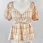 BP New Plaid Sweetheart Neck Peplum Puff Sleeve Photo 6