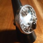 Shungite Multi Gemstone Mother of Pearl Sterling Silver Cocktail Ring (Size 7) Photo 13