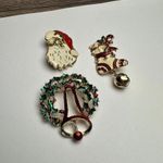Santa Claus, Holly Wreath, Stocking Christmas Brooch Pin Lot Of 5 Gold Tone Photo 9