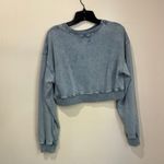 Lazy Sunday Blue Cropped Crewneck Sweatshirt Cotton Long Sleeve Top Sz S Photo 2