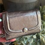 Coach RARE🔥Authentic  1941 SIlver/light gold leather Snap Flap trifold wallet Photo 9