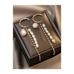 Pearl Dangle Earrings Gold Hoop Chain Rhinestone Drop Earrings Women Photo 5