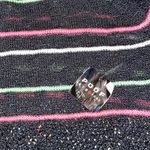 Poof! POOF medium black knit crochet sweater with neon pink and green stripes Photo 6