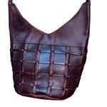 Brown Leather Mahogany Basket Weave Purse Made in Mexico Photo 2