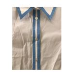 C.J Laing button down white short sleeved blouse / shirt with blue trim size 4 Photo 6