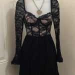 Gothic Whimsygoth Black lace mesh sweetheart neckline bustier corset mini flare babydoll coquette party cocktail formal dress Photo 2
