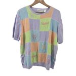 Alfred Dunner  Women XL Patchwork Embroidered Short Sleeve Sweater Lilac Pastel Photo 0