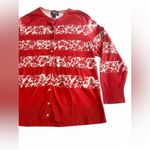 Lands' End Red & White Floral Stripe Supima Cotton Cardigan - 2XL Photo 2
