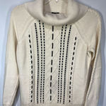 Talbots -3.  Women's Velvet Detail Cable Knit Sweater Off-White Black Medium Peti Photo 0