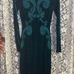 Elegant Teal Velvet bodycon Dress lace cut out see through small NWOT SO SEXY!!! Blue Photo 0