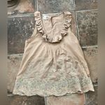 Alberto Makali  100% Silk Tan Ruffle Embroidered Flowy Tank Top Size M Photo 3