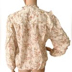 American Eagle NWT AE77 Premium  Cream Floral Ruffle V Neck Blouse Oversized M Photo 4