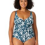 Anne cole V-Wire Blue Jungle Fever Print One Piece Swimsuit Plus Size 24W Photo 0