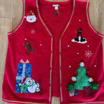 White Stag  Red Holiday Vest with Tree Design Photo 0