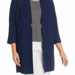 Eileen Fisher 100% Silk Georgette Crepe Long Blazer Navy XL Photo 0