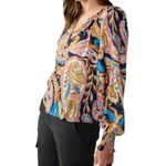 Sanctuary Multicolor Semi Sheer Paisley Sparkle Blouse Size X Small Puff Sleeves Photo 2