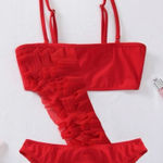 Red Ruffle One Shoulder Bikini Set Women’s Size L Swimwear Red Size L Photo 0