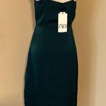 ZARA  Green Satin Effect Front Slit with Lace Trim V Neck Ruching Bloggers Fav XS Photo 10