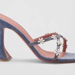 Amina Muaddi  Lily Crystal Flower Denim Slide Sandals size 40 Photo 0