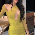 House Of CB S D-DD 'Zahra' Chartreuse Plunge Maxi Dress maxi mustard yellow NWOT Photo 9