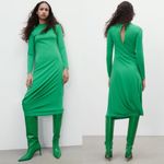 ZARA  Long Sleeve FLOWY DRAPED DRESS HIGH COLLAR Pleat Detail Asymmetric Hem NEW Photo 1