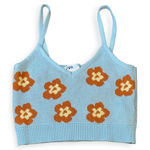 ZARA Boho Small Light Blue Orange Flower Knit Spaghetti Strap Tank Crop Top Photo 0