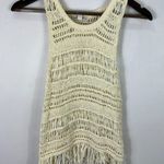 American Eagle XS Cream Crochet Knit Fringe Tank Top Boho Festival Coastal Photo 0