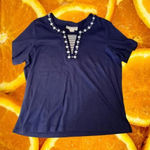 Cathy Daniels VINTAGE  Faux V Neck Blue With‎ Design Size L Photo 0