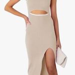 Amazon ‎ Knit Beige White Sleeveless MidiDress With Cutout Size Small Photo 0