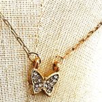 Gold tone dainty rhinestone butterfly necklace Photo 3