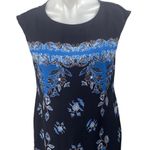 CeCe  Black Blue Drop Sleeve Round Neck Floral Bandana Mini Shift Dress Size 6 Photo 2