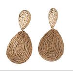 Woven Raffia Teardrop Earrings Tan Photo 0