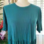 ZARA NEW Wrinkle Look Short Sleeve Tiered Babydoll Dress in Green Photo 3