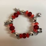 Set of 2 Vintage Plastic Bead & silver charm stretch bracelets Red Photo 1
