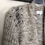 John + Jenn Lace Up Cold Shoulder Marled Oatmeal Cardigan Photo 4