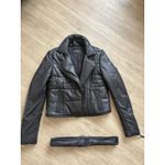 AllSaints Delaney Slim Fit Puffer Leather Biker Jacket black Sz UK8 US 4 WARM Photo 3