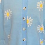 Womens Sweater Cardigan Ribbed Neckline Floral Daisy Blue Artsy Grandmacore XL Multiple Photo 5